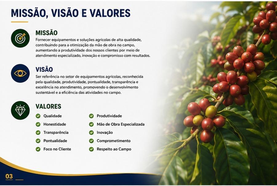 Missão, Visão e Valores — Sarça Agro Máquinas